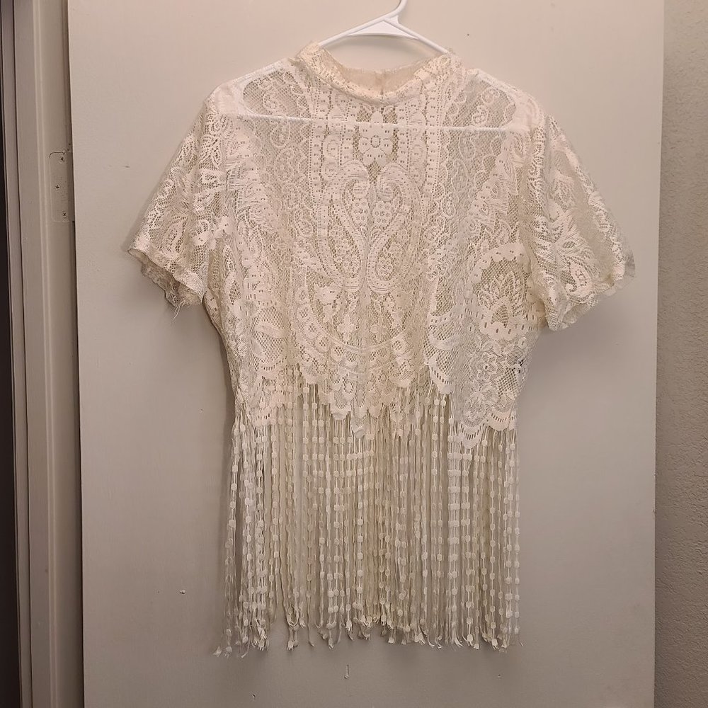 Shein |  Fringe Hem Sheer Lace Top, Size 1X